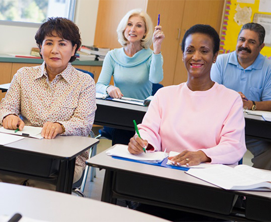 Adult students in a classroom.